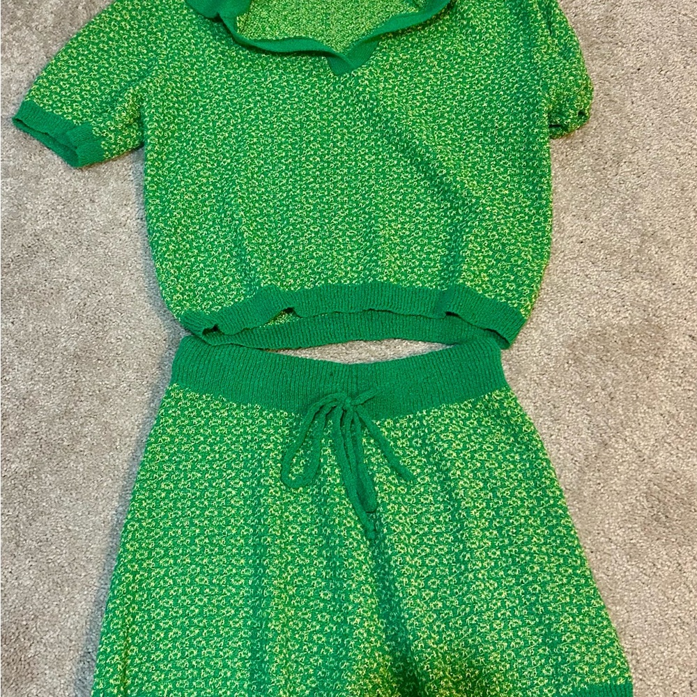 Mustard Seed Green Patterned Women Short set
